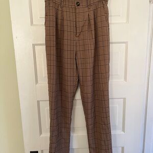 Stylish Tan Checkered Women's Pants
